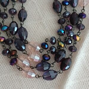 JOAN RIVERS Long Glass Bead Rope Necklace, Purple & Pink, Single Strand Chain